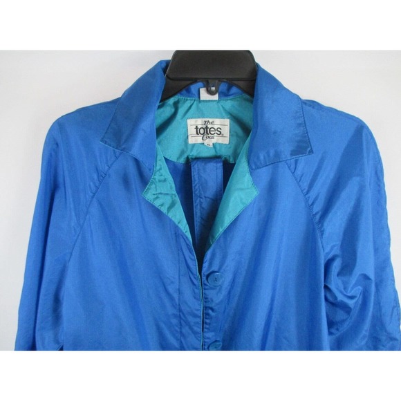 The Totes Coat 8 Jacket Trench Rain Belted Blue Light Nylon 80's Vintage - Picture 2 of 5